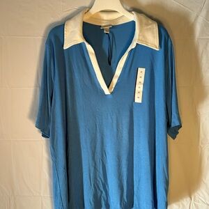 Ava & Viv Blue Polo with Cream Trim